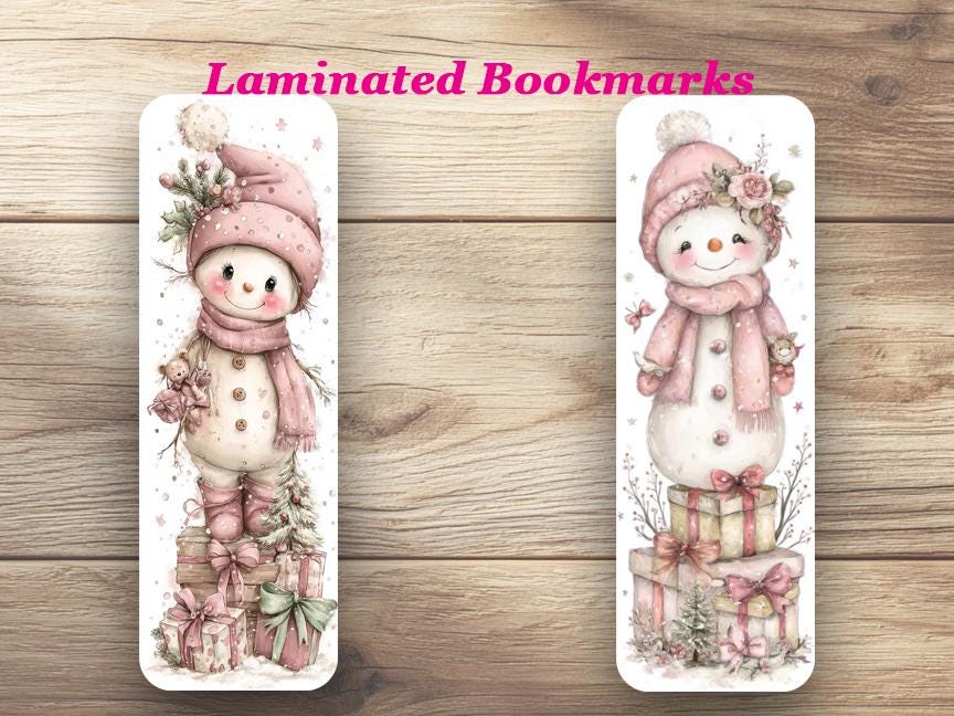 Pink Christmas Laminated Bookmarks. Set of 4. Gift for book lovers, readers or for yourself!