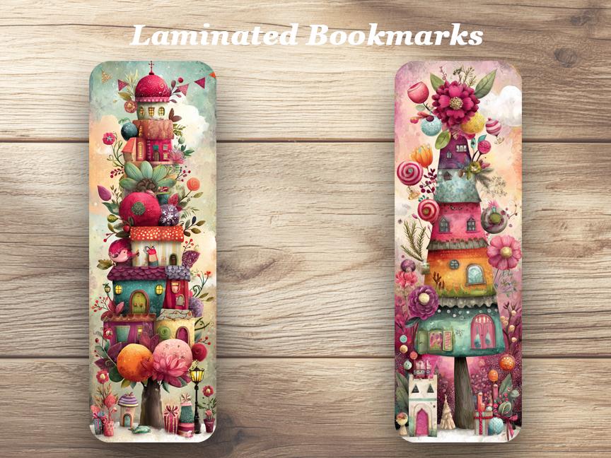 Whimsical Tree Houses Laminated Bookmarks. Set of 4 different designs. Ideal Gift For Book Lovers, Readers or for yourself!