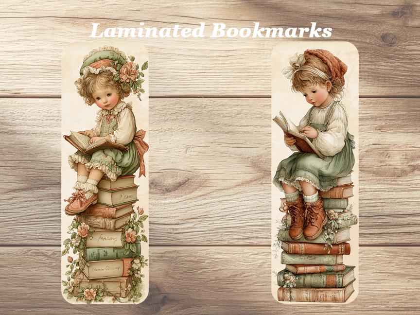 Vintage Little Girls Reading Laminated Bookmarks. Set of 4 Vintage Book Marks. Ideal Gift for Book Lovers, Readers or yourself!