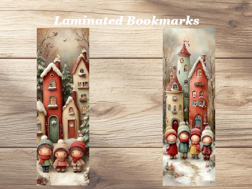 Cute Wintertime Bookmarks. Set of 4 Laminated Whimsical Winter Bookmarks. Gift for Book Lovers.