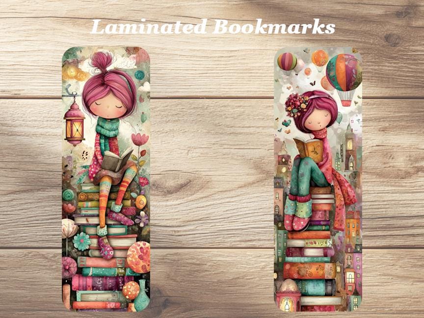 Whimsical Katie Laminated Bookmarks. Set of 4 different designs. Gift for Book Lovers, Readers, Book Clubs, yourself!