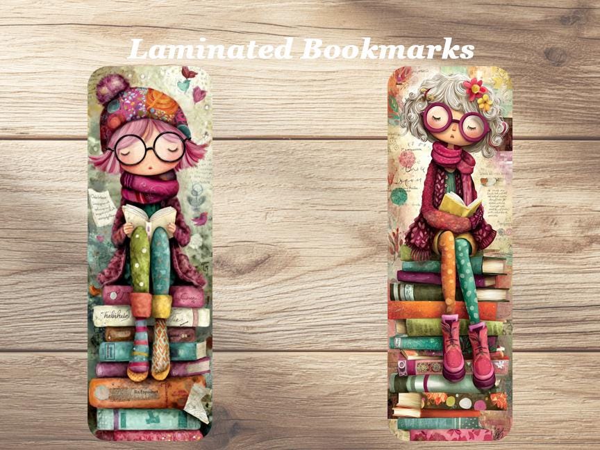 The Book Worm Laminated Bookmarks Set of 4 whimsical book marks just for you. Ideal book clubs, gift for book lover, readers.
