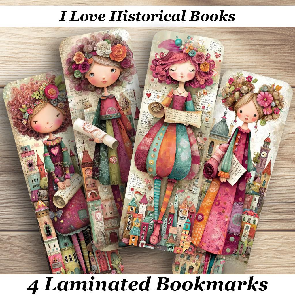 I Love History Books Laminated Boopkmarks. Set of 4 whimsical book marks Ideal gift for Book Lovers, Historical Readers or just for yourself