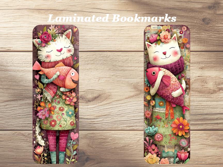 Whimsical Cats Laminated Bookmarks. Set of 4 cute cat book marks. Ideal gift for book lovers, Readers or for yourself!