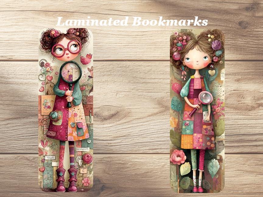 I Love Mystery Books Laminated Bookmarks. Set of 4 whimsical Book Marks Ideal gift for book lovers, readers, book clubs or just for yourself