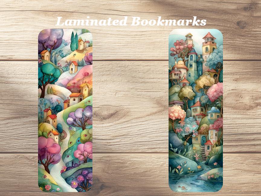 Pastel Landscape Laminated Bookmarks. Set of 4 different designs. Ideal gift for book lover, landscape artist, reader or for youself.