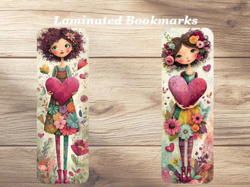 I Love Romance Books Laminated Bookmarks. Set of 4 whimsical romantic book marks. Ideal gift for book lovers, readers or for yourself!