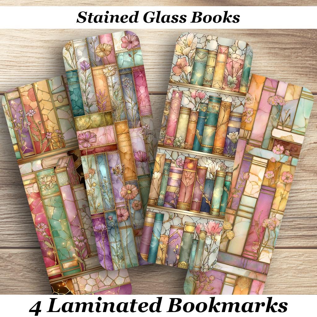 Stained Glass Books Laminated Bookmarks. Set of 4 pretty book marks. Ideal gift for book lovers, readers, book clubs.