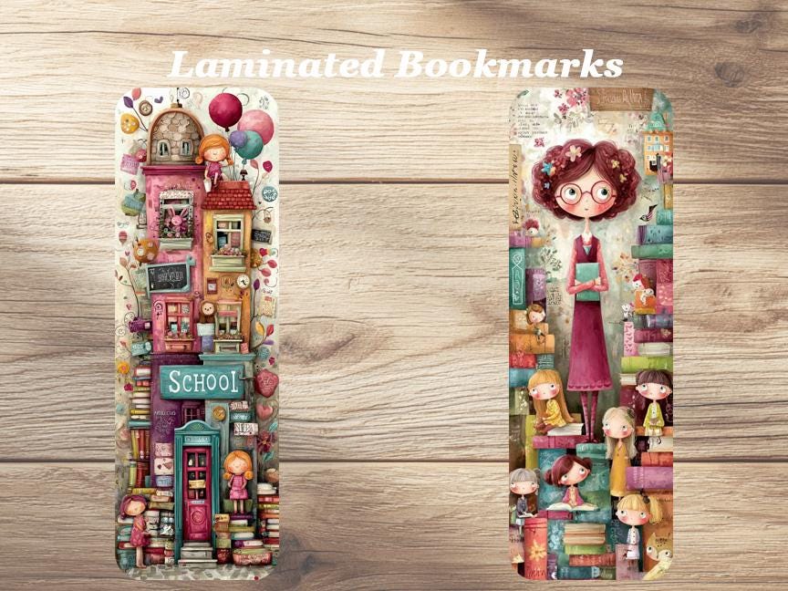 Whimsical Teachers Laminated Bookmarks. Set of 4 cute book marks. Ideal gift for teachers, kids, book lovers or for yourself!