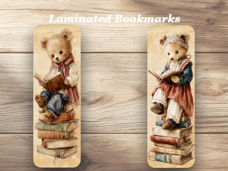 Vintage Teddies Reading Laminated Bookmarks. Set of 4 Teddy Book Marks. Ideal gift Book Lovers, Readers, Kids, Book Clubs or yourself.