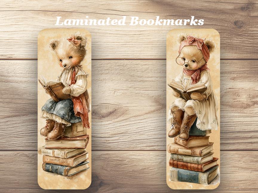 Vintage Teddies Reading Laminated Bookmarks. Set of 4 Teddy Book Marks. Ideal gift Book Lovers, Readers, Kids, Book Clubs or yourself.