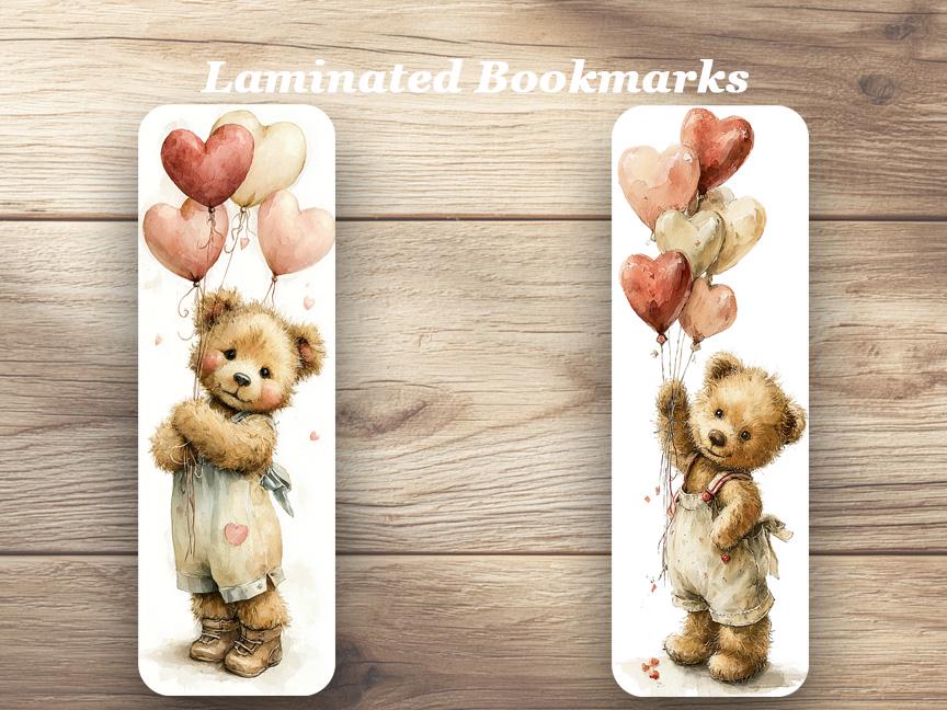 Vintage Valentine Teddies Laminated Bookmarks Set of 4 cute book marks to celebrate love Ideal gift for book lovers, sweethearts or yourself