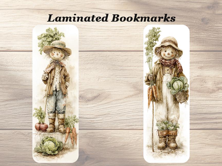 Quirky Scarecrows Laminated Bookmarks. Set of 4 cute Quirky Scarecrow book marks.Ideal gift for gardeners, book lovers, readers, book clubs.