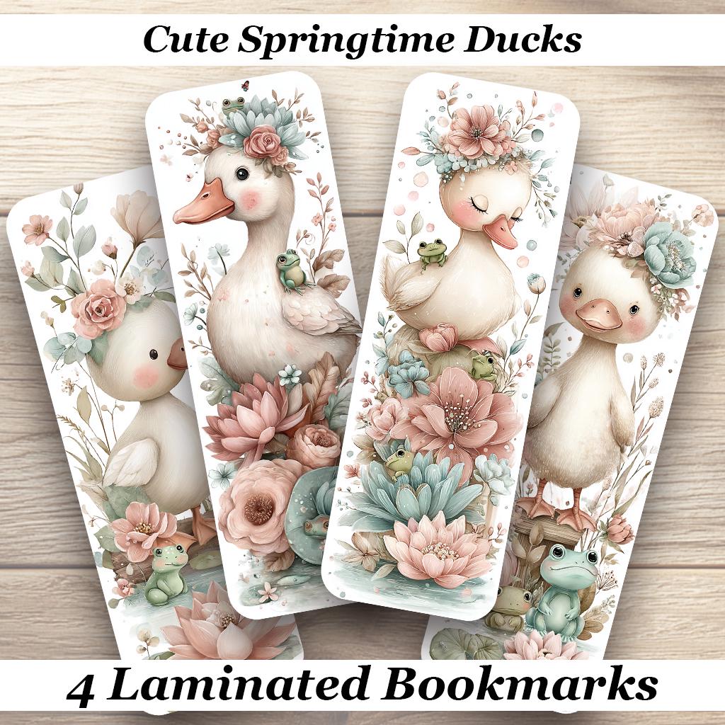 Cute Springtime Ducks Laminated Bookmarks. Set of 4 Book Marks. Ideal gift for Book Lovers, Readers, Book Clubs, Yourself!