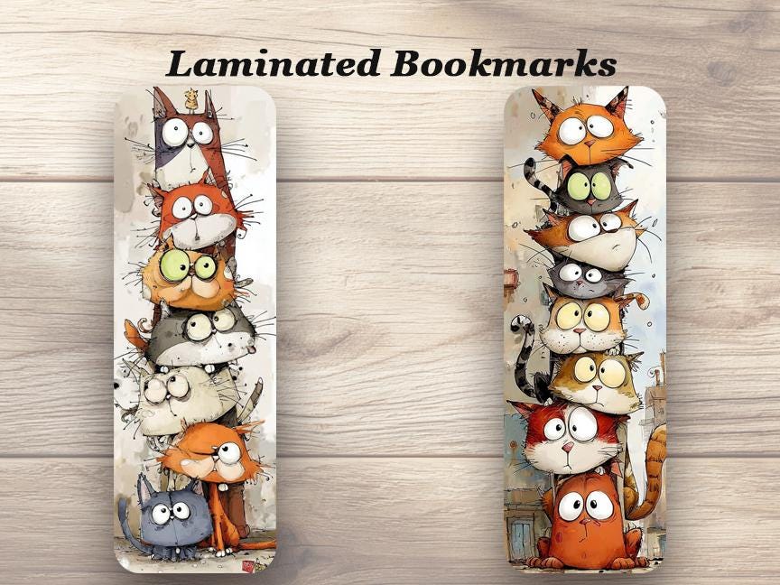 Crazy Cats Laminated Bookmarks. Set of 4 feline themed book marks. Ideal gift for cat owners, book lovers, book clubs or for yourself!