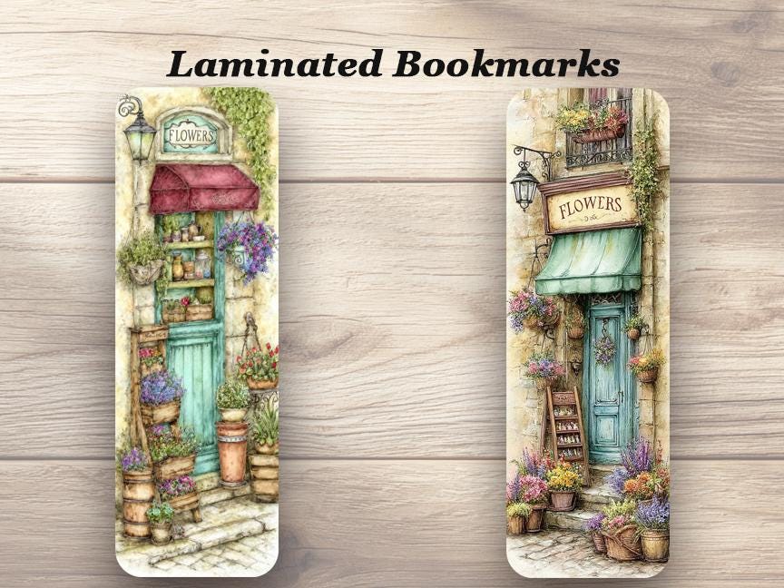 The Flower Shop Laminated Bookmarks. Set of 4 different designs. Ideal gift for book lovers, flower lovers, readers, book club.
