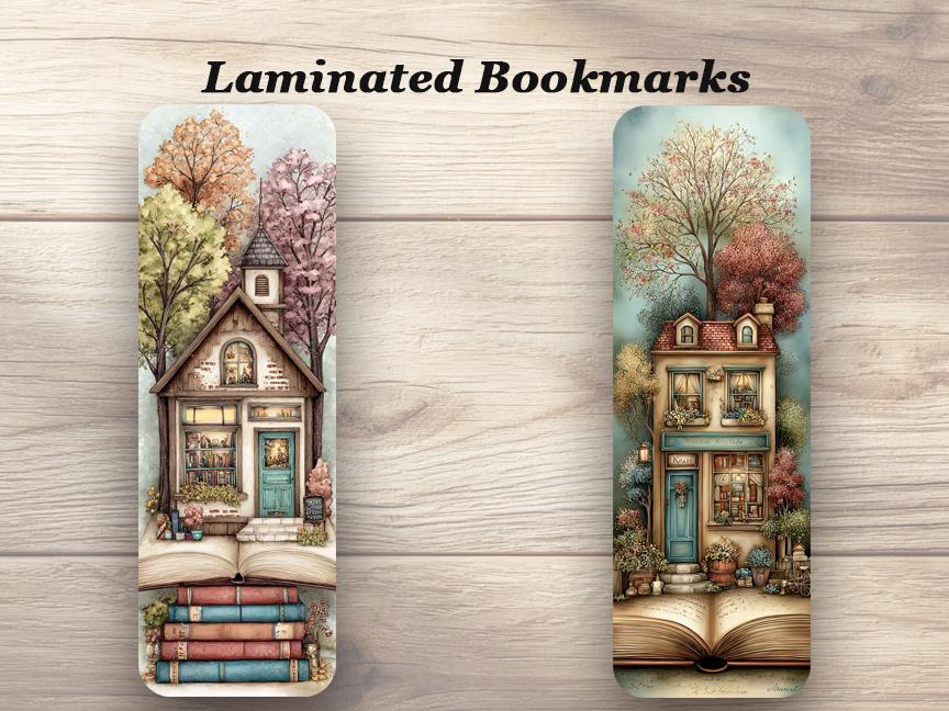 Fairytale Bookshop Bookmarks. Set of 4 Laminated Whimsical Bookstore Book Marks. Book Lover Gift.
