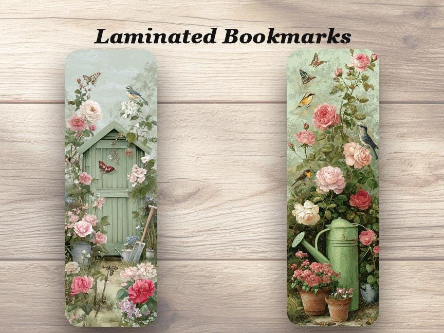 Shabby Chic Roses Laminated Bookmarks. Set of 4 different vintage vibe book marks. Ideal gifts for gardeners, book lovers, book clubs etc.
