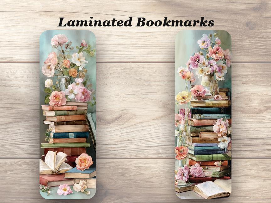 Roses and Books Laminated Bookmarks. Set of 4 vintage style book marks. Gift for book lovers, readers, book clubs or yourself!