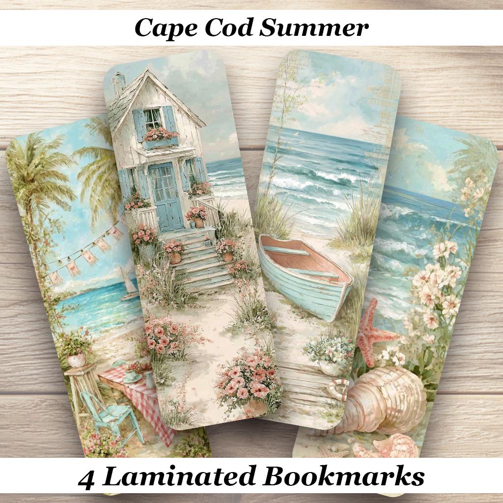 Cape Cod Summer Laminated Bookmarks. Set of 4 book marks to help you dream of sunny days relaxing on the beach. Ideal gift for book lovers.