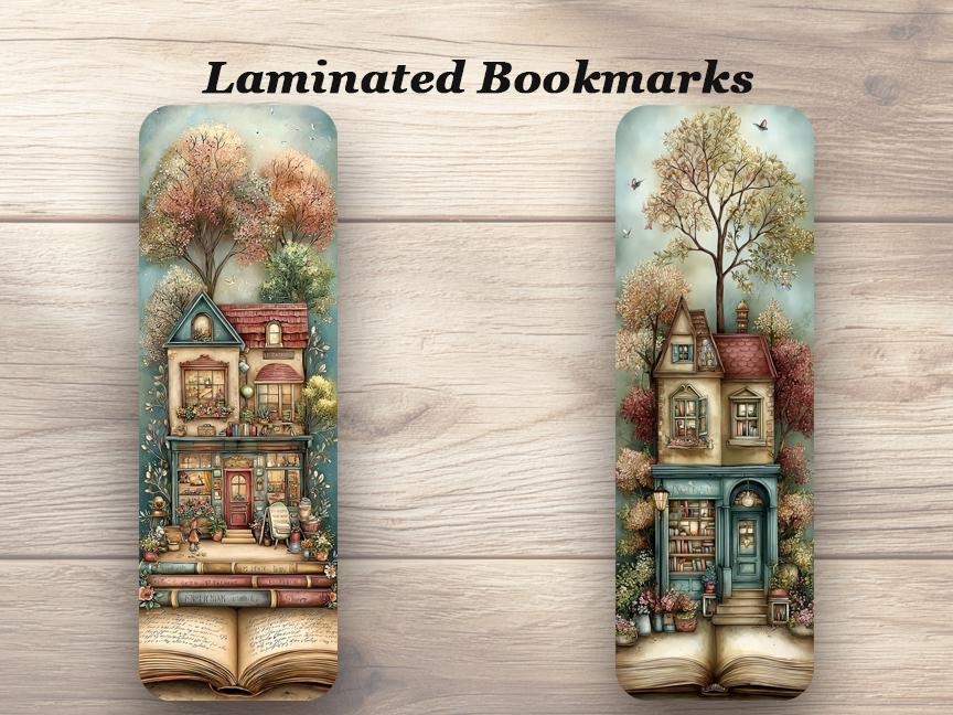 Fairytale Bookshop Bookmarks. Set of 4 Laminated Whimsical Bookstore Book Marks. Book Lover Gift.