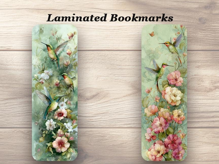 Hummingbird Laminated Bookmarks Set of 4 – Floral Bird Bookmarks 2x6 Inches – Nature Lover Gift – Reader Gift – Garden Inspired Bookmark Set