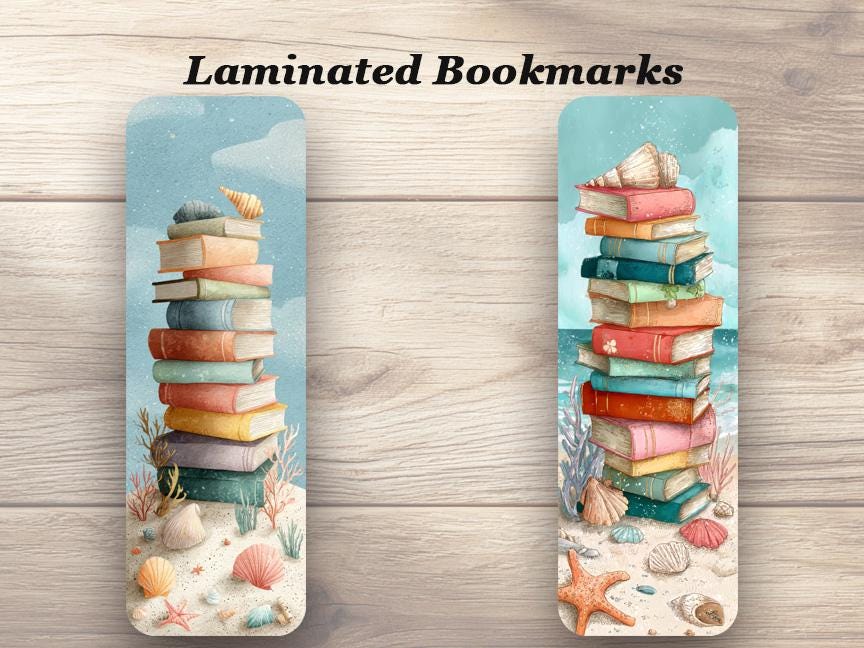 Seaside Reading Laminated Bookmarks Set of 4 book marks ideal for Book Lovers and Beach Goers