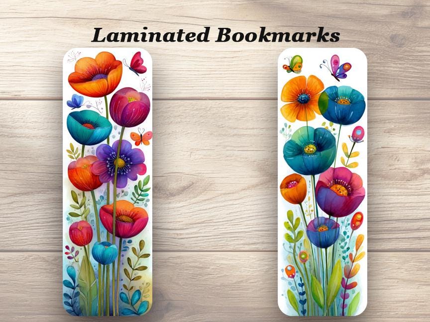 Watercolor Flowers and Butterflies Bookmarks Set of 4 Laminated Bookmarks