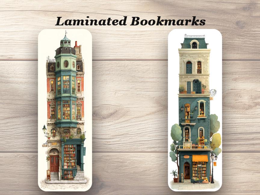 The Tall Book Shop Laminated Bookmarks. Set of 4 different illustrations. Ideal for all book lovers.