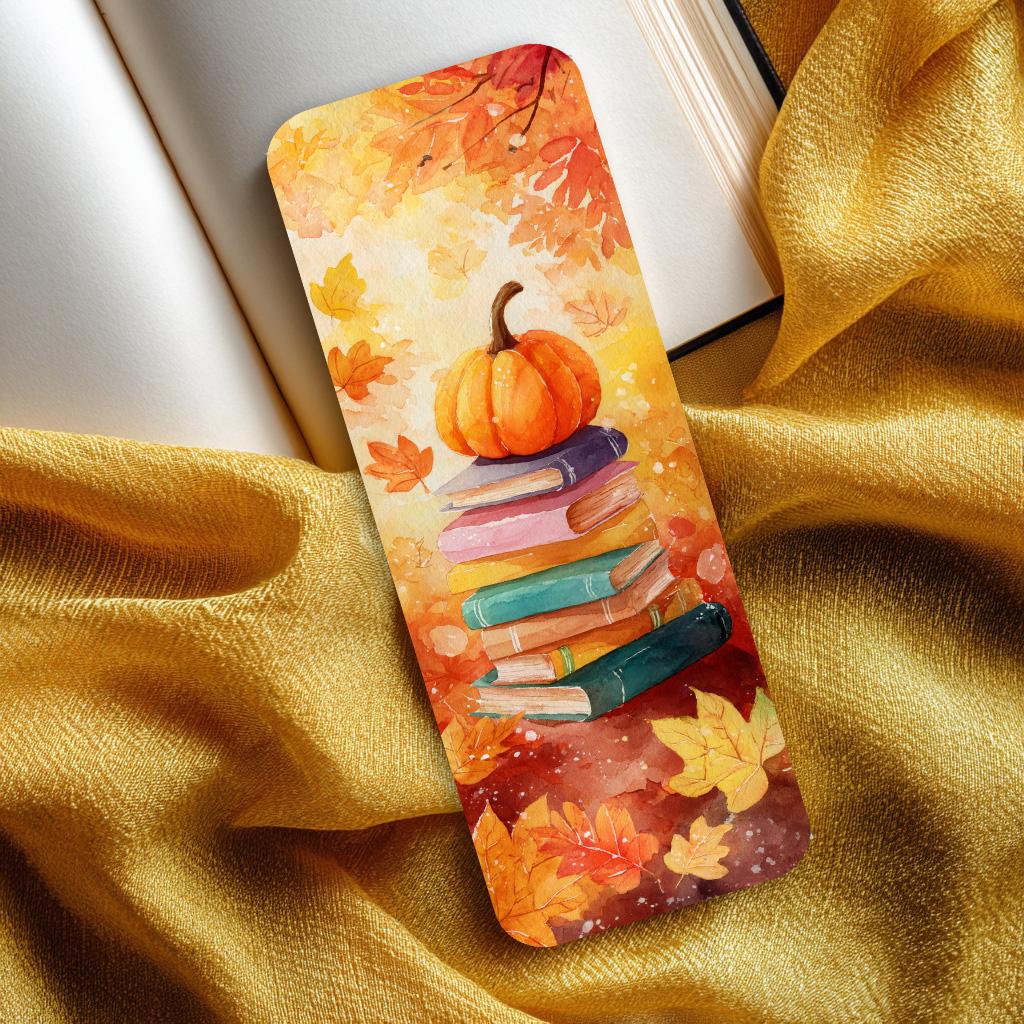 Pumpkins and Books Bookmarks. Set of 4 laminated Fall Reading Bookmarks. Great gift for book lovers. Cute Reader Accessories