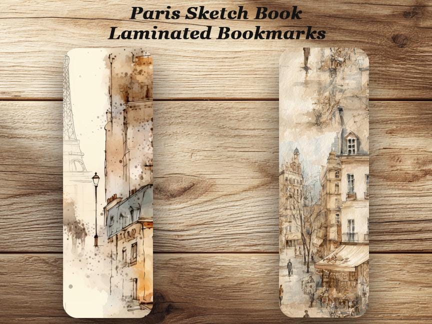 Paris Sketch Book Bookmarks. Set of 4 Laminated French Art Bookmarks. Perfect gift for all book lovers and those who love Paris.