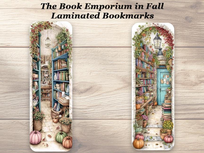 The Book Emporium in Fall Bookmarks Set Of 4 Laminated Cozy Autumn Bookmarks. Ideal for all book lovers.