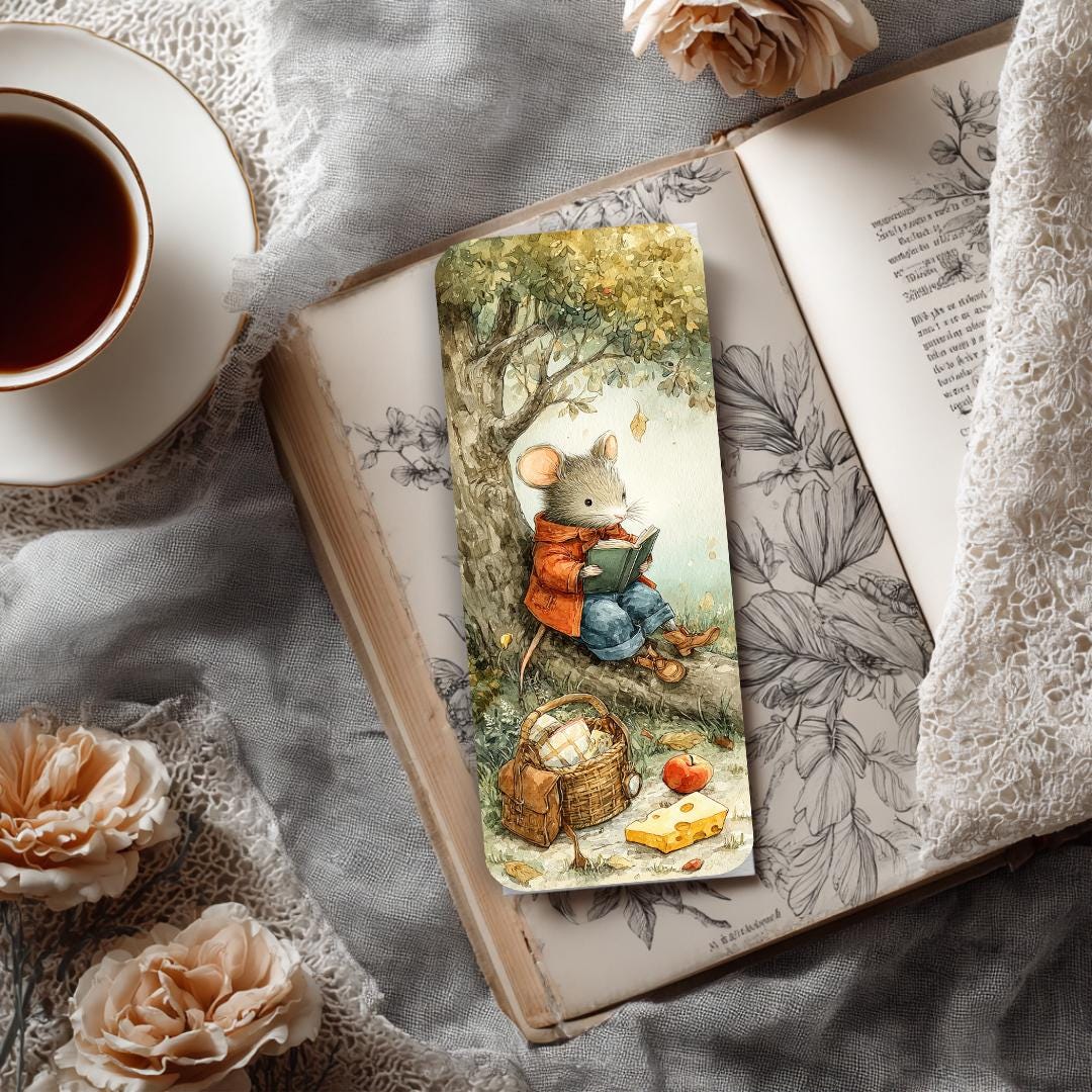 Mouse Picnic Laminated Bookmarks. Set of 4 whimsical Book Marks. Ideal gift for all book and mouse lovers.