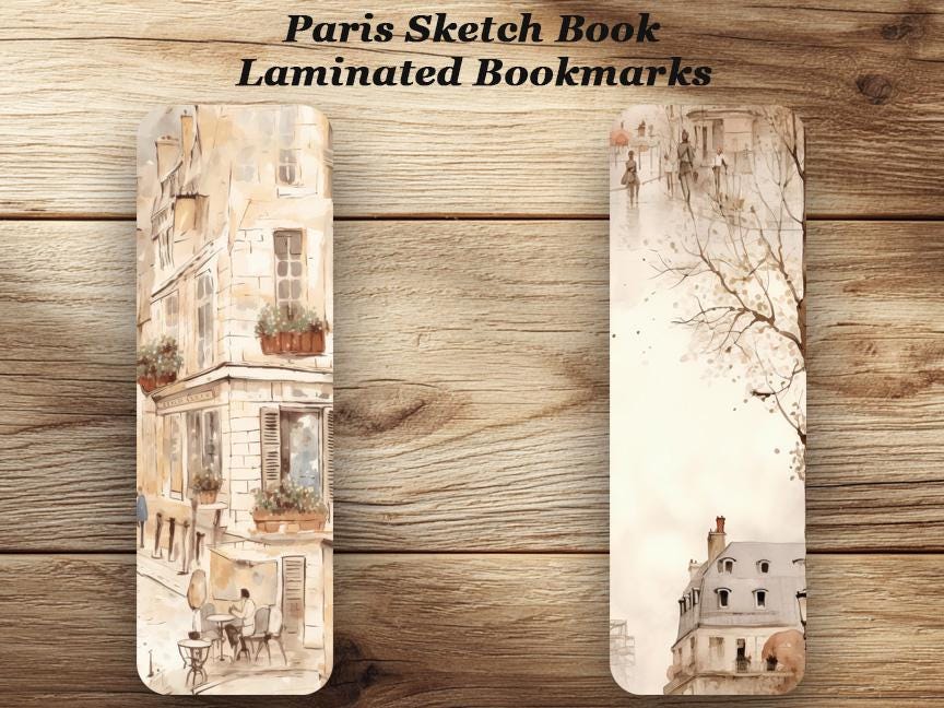 Paris Sketch Book Bookmarks. Set of 4 Laminated French Art Bookmarks. Perfect gift for all book lovers and those who love Paris.