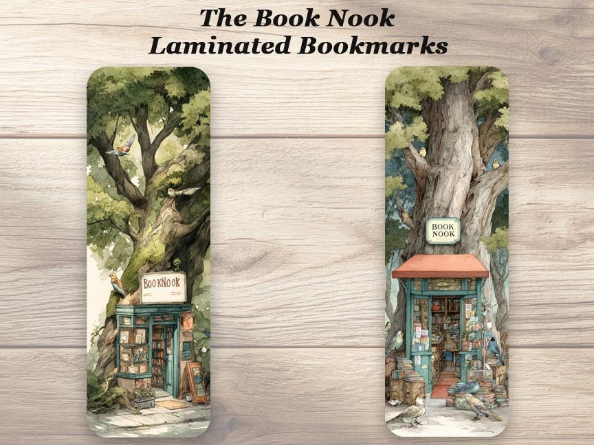 The Book Nook Laminated Bookmarks Set of 4 Cozy Bookstore Laminated Bookmarks.
