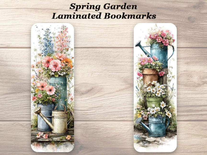 Spring Garden Bookmarks. Set of 4 Laminated Watercolor Style Bookmarks. Ideal gift for gardeners and book lovers.