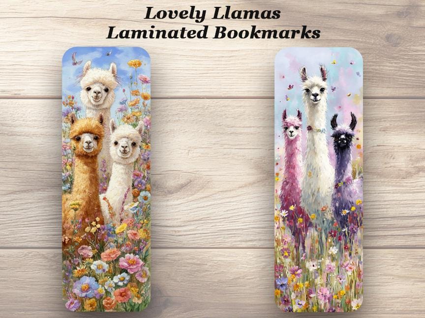 Lovely Llamas Bookmarks Set of 4 Laminated Cute Alpaca Gift for Book Lovers