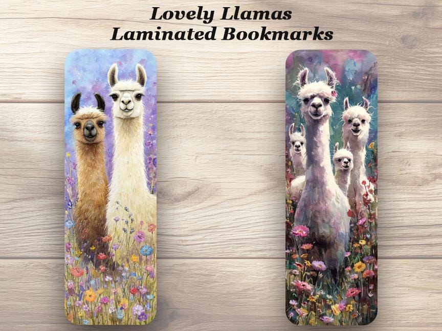Lovely Llamas Bookmarks Set of 4 Laminated Cute Alpaca Gift for Book Lovers