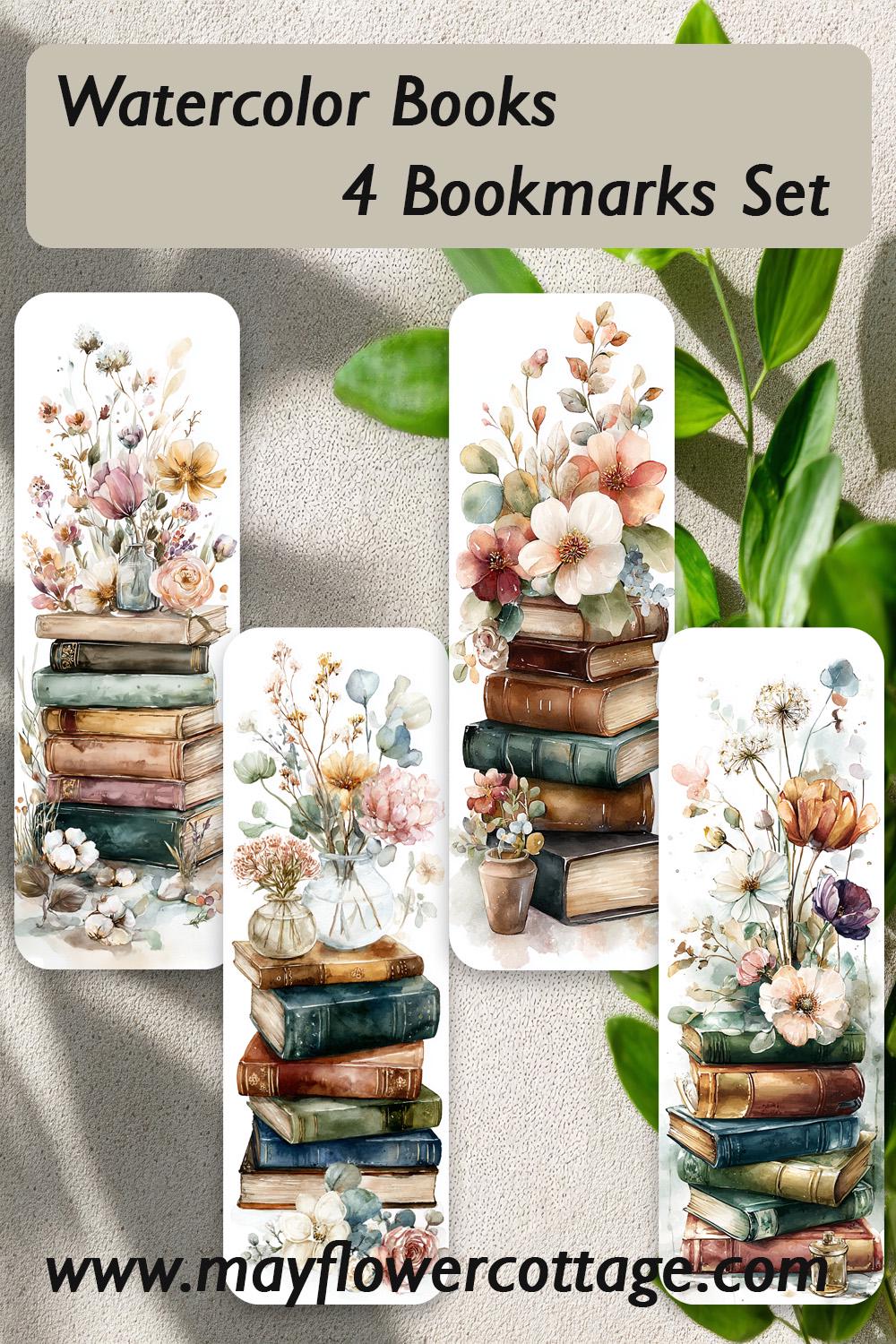Watercolor Books Bookmarks. Set of 4 Laminated Floral Bookmarks for Book Lovers