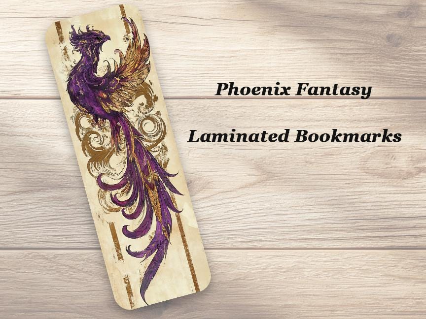 Phoenix Fantasy Laminated Bookmarks. Set of 4 Laminated Mythical Bookmarks. Book Lover Gift