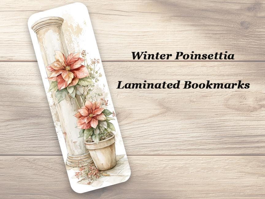 Winter Poinsettias Bookmarks. Set of 4 Laminated Christmas Floral Bookmarks. Ideal Winter Reading Gift