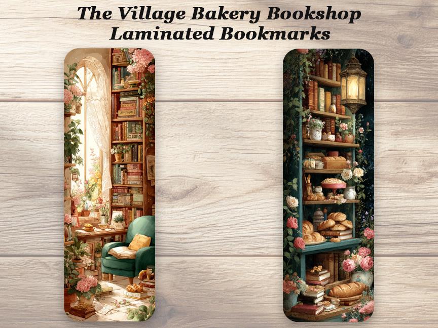The Village Bakery Bookshop Bookmark Set. Set of 4 Laminated Cozy Book Lover Bookmarks