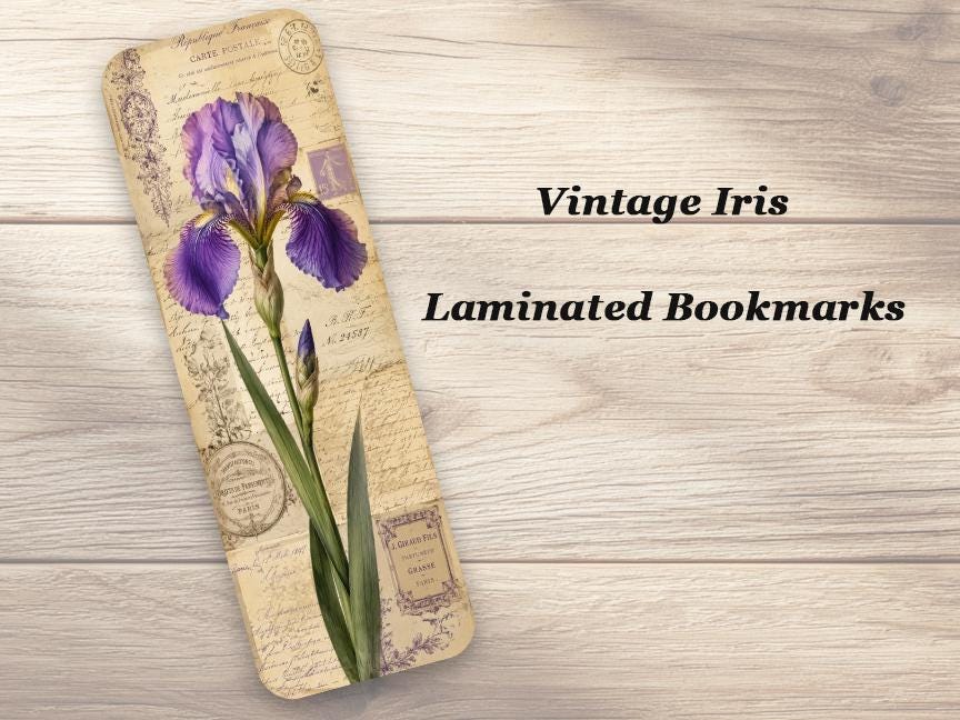 Vintage Iris Bookmarks. Set of 4 Laminated Antique Botanical Bookmarks. Book Lovers Gift.