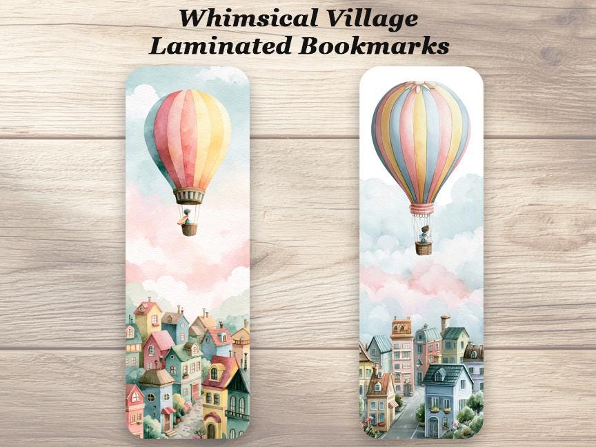 Hot Air Balloons Bookmarks. Set of 4 Laminated Whimsical Balloon Bookmarks. Gift for Readers, Book Lovers & Teachers