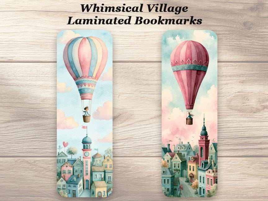 Hot Air Balloons Bookmarks. Set of 4 Laminated Whimsical Balloon Bookmarks. Gift for Readers, Book Lovers & Teachers