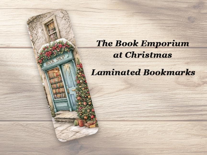 The Book Emporium At Christmas Bookmark Set. Set of 4 Laminated Winter Holiday Bookmarks