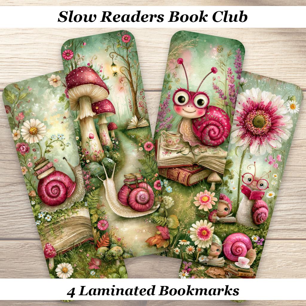 Slow Readers Book Club Bookmarks. Set of 4 Book Lovers Laminated Bookmarks.