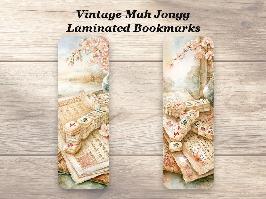 Vintage Mah Jongg Bookmarks. Set of 4 Laminated Mah Jong Bookmarks. Gift for Book Lovers