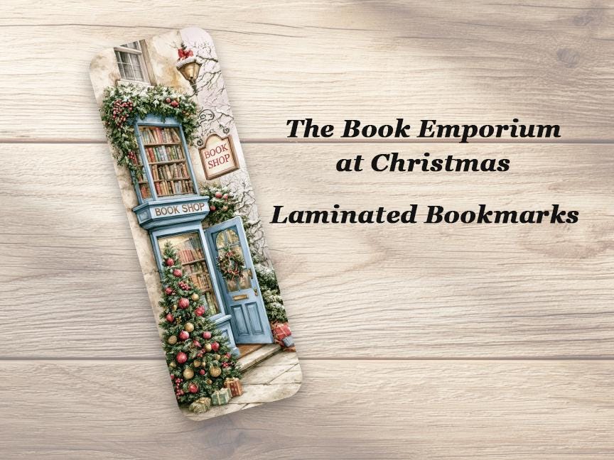 The Book Emporium At Christmas Bookmark Set. Set of 4 Laminated Winter Holiday Bookmarks