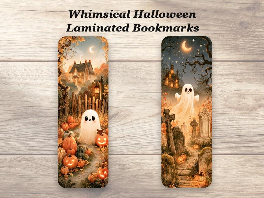 Whimsical Halloween Bookmarks. Set of 4 Laminated Whimsy Bookmarks. Ideal Fall Book Lover Gift.
